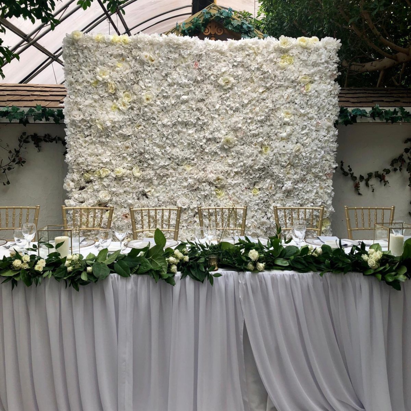 White Champagne Flower Wall Rental