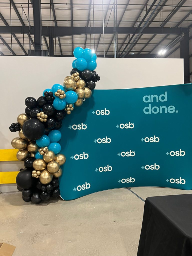 Corporate backdrop in Welland with a balloon garland